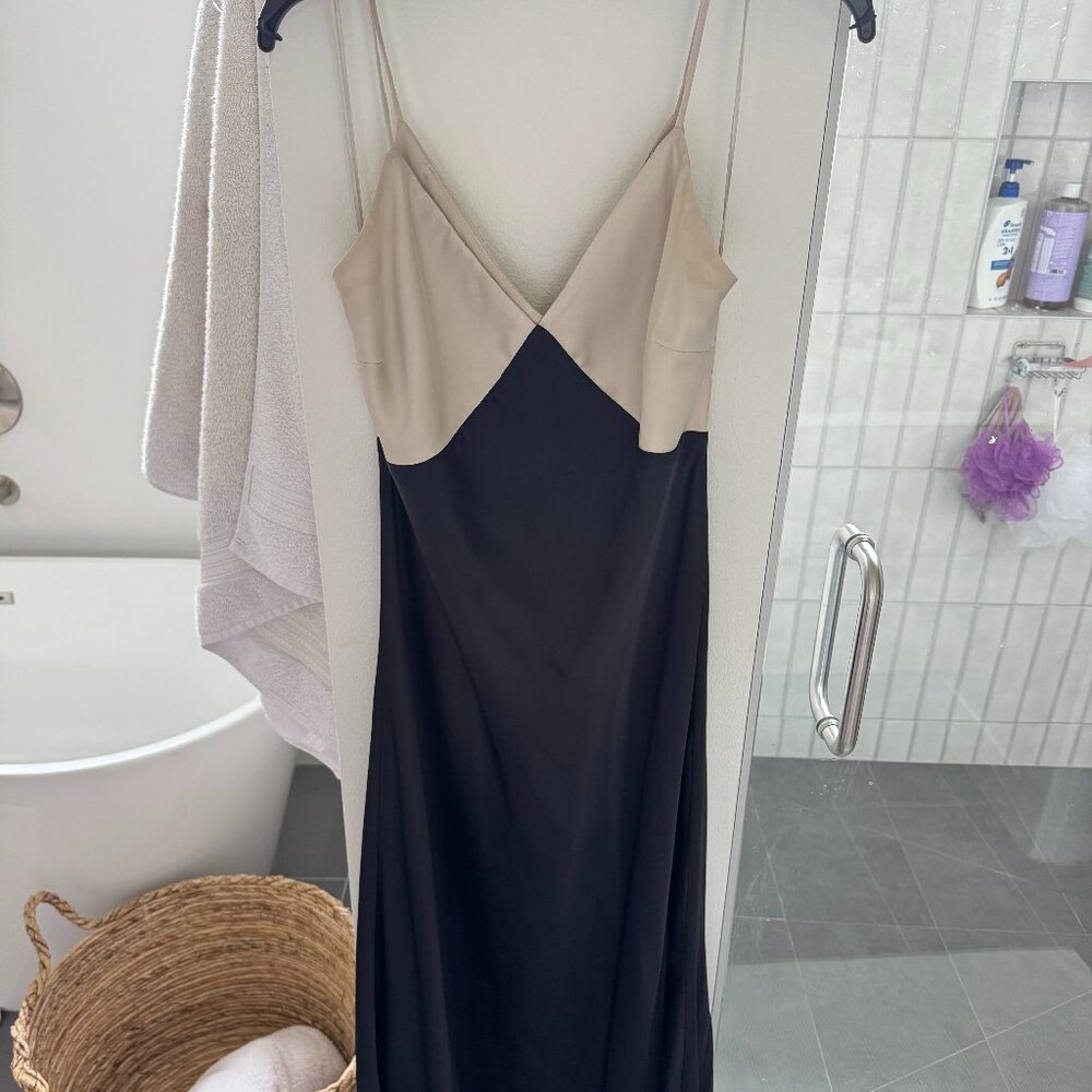 Satin Maxi Slip dress- black/champagne